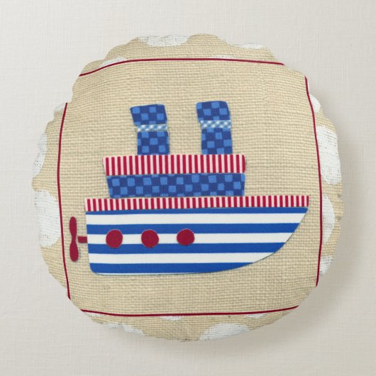 Dampfer mit Propeller und blauen Smokestacks Rundes Kissen (Vorderseite)