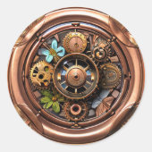 Dampfgetriebe und Blume, aus Kupfer und Gold Runder Aufkleber (Vorderseite)