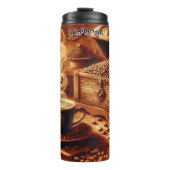 Dampfkaffee mit Schatztruhe Thermosbecher (Vorderseite)