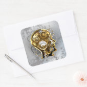 Dampfkopf mit Manometer Quadratischer Aufkleber (Umschlag)