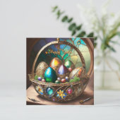 Dampfkorb Osterkorb gefüllt mit farbigen Eiern (Stehend Vorderseite)