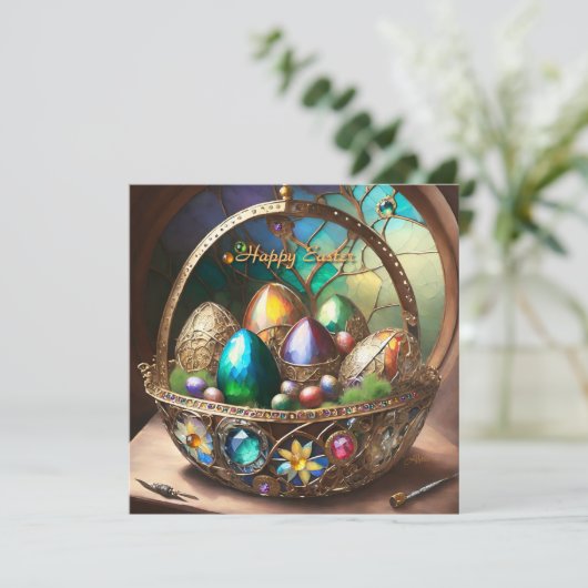 Dampfkorb Osterkorb gefüllt mit farbigen Eiern (Stehend Vorderseite)