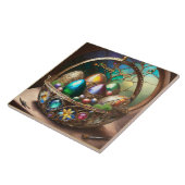 Dampfkorb Osterkorb gefüllt mit farbigen Eiern Fliese (Seite)