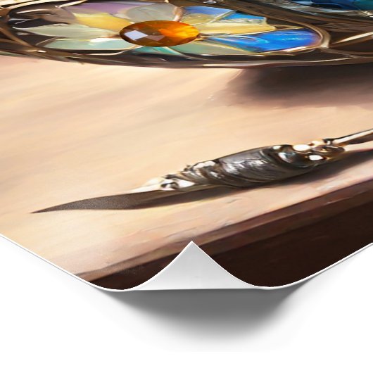 Dampfkorb Osterkorb gefüllt mit farbigen Eiern Poster (Ecke)