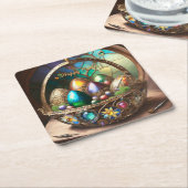 Dampfkorb Osterkorb gefüllt mit farbigen Eiern Rechteckiger Pappuntersetzer (angewinkelt)