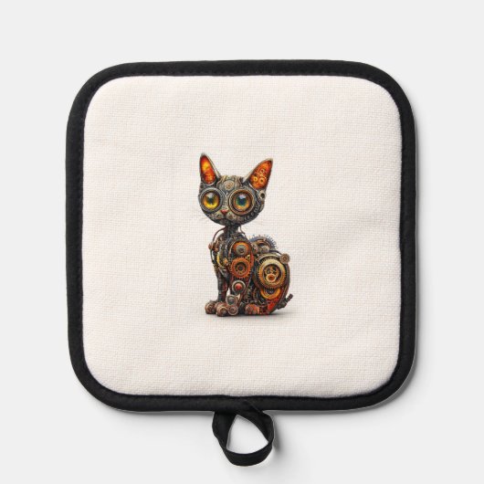 Dampfkraft-Schnurren � Steampunk-Roboterkatze Topflappen (Vorderseite)