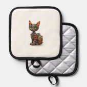 Dampfkraft-Schnurren � Steampunk-Roboterkatze Topflappen (Vorderseite/Rückseite)
