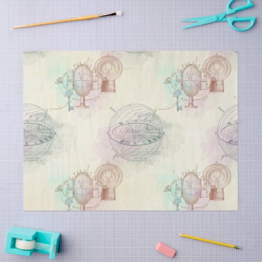 Dampfleuchten, Mikrofone und Farbtöne auf Gelb Seidenpapier (Basteln)