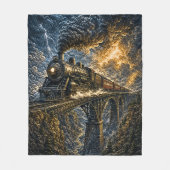 Dampflok auf einer Brücke (3D-Effekt) Fleece-Decke Fleecedecke (Vorderseite)