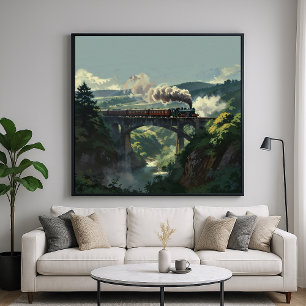 Dampflok-Brücke - Malerische Landschaftskunst Poster