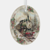 Dampflok durch verschneite Kiefern Ornament Aus Glas (Vorderseite Rechts)