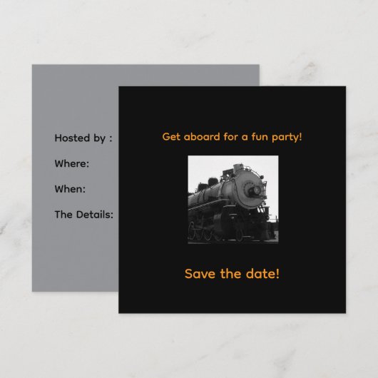 Dampflok-Einladung zur Party Save The Date (Vorne/Hinten)