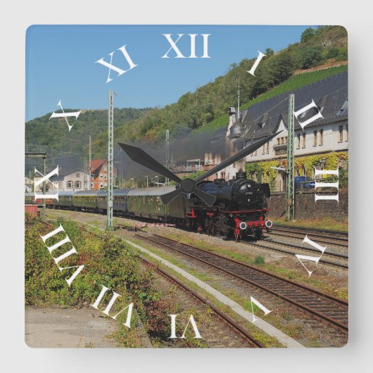 Dampflok mit Sonderzug in Lorch Quadratische Wanduhr (Vorderseite)