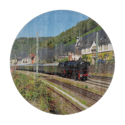 Dampflok mit Sonderzug in Lorch Schneidebrett (Vorderseite)