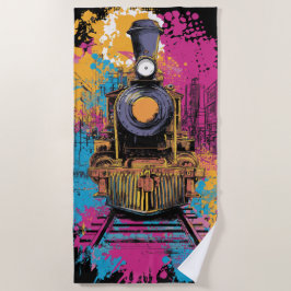 Dampflok Pop Art Splash im Vintage-Stil Strandtuch