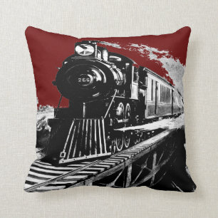 Dampflok rot_schwarz vintage Kissen FARBÄNDERUNG