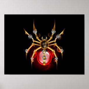 Dampflok-Spinnne auf Schwarz Poster