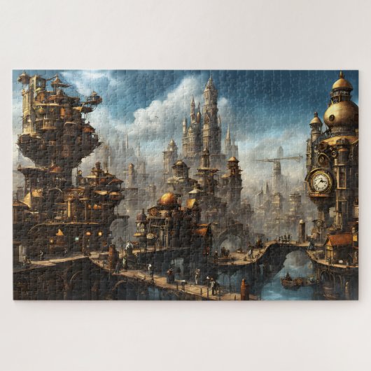Dampflok-Stadt mit Uhr Puzzle (Horizontal)