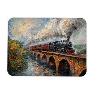 Dampflokomotive auf einer Brücke - Ölgemälde Magnet