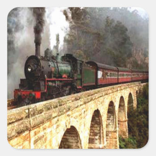 Dampflokomotive auf Trestle-Aufklebern Quadratischer Aufkleber