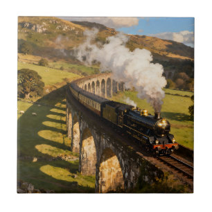 Dampflokomotive auf Viadukt Fliese