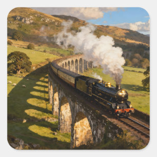 Dampflokomotive auf Viadukt Quadratischer Aufkleber