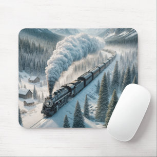 Dampflokomotive aus alter Zeit im schneebedeckten Mousepad