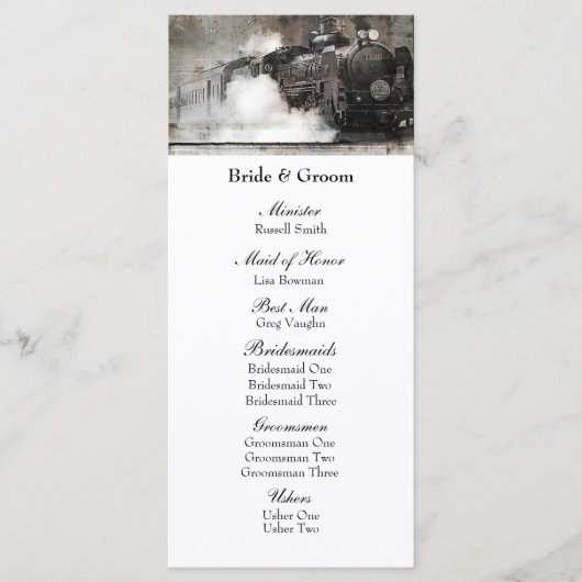 Dampflokomotive Hochzeitsprogramm im Vintage-Stil Programm (Vorderseite)
