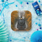 Dampflokomotive im Herbstwald Pappteller (Party)