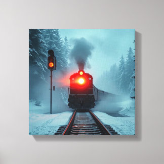 "Dampflokomotive im schneebedeckten Winterwald" Leinwanddruck