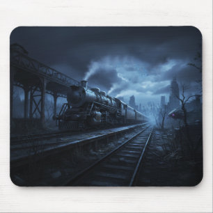 Dampflokomotive in einer dunklen stürmischen Nacht Mousepad