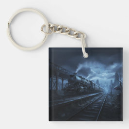 Dampflokomotive in einer dunklen stürmischen Nacht Schlüsselanhänger