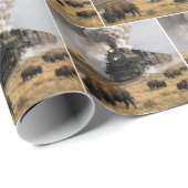 Dampflokomotive mit grasenden Büffeln Geschenkpapier (Rolleneckpunkt)