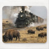 Dampflokomotive mit grasenden Büffeln Mousepad (Vorne)