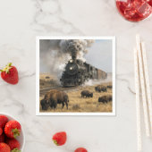 Dampflokomotive mit grasenden Büffeln Serviette (Beispiel)