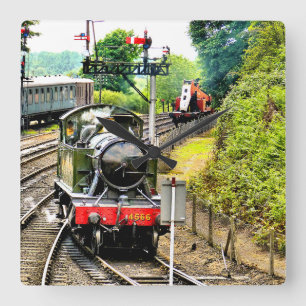 DAMPFLOKOMOTIVE QUADRATISCHE WANDUHR