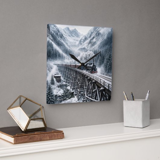 Dampflokomotive Quadratische Wanduhr (Büro)