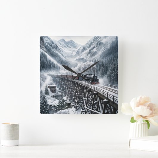 Dampflokomotive Quadratische Wanduhr (Zuhause)