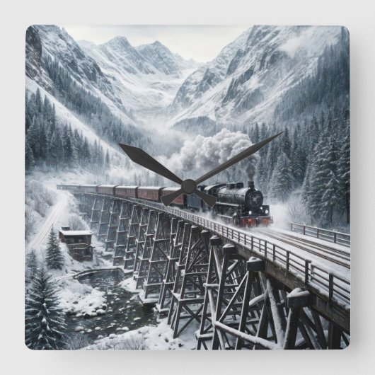 Dampflokomotive Quadratische Wanduhr (Vorderseite)