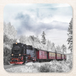 Dampflokomotive Rechteckiger Pappuntersetzer