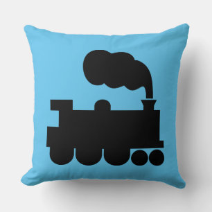 Dampflokomotive - Schwarz auf Blau 5ec5f3 Kissen