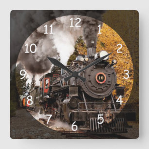 Dampflokomotive-Zug im Vintage-Stil Quadratische Wanduhr