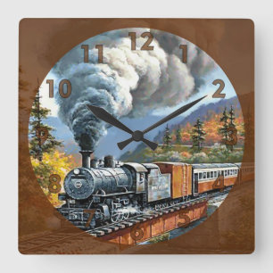 Dampflokomotive-Zug im Vintage-Stil Quadratische Wanduhr