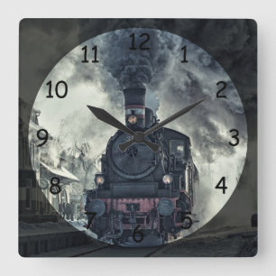 Dampflokomotive-Zug in Retro-Optik Quadratische Wanduhr
