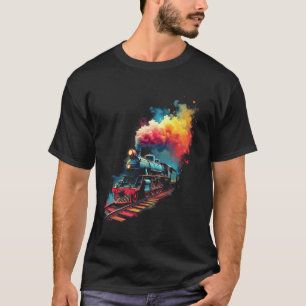 Dampflokomotiven-Retro-Kunst T-Shirt