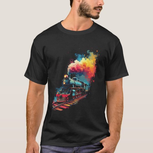 Dampflokomotiven-Retro-Kunst T-Shirt (Vorderseite)