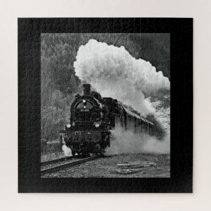 Dampflokomotiven Schwarz-Weiß-Zug Wald Puzzle