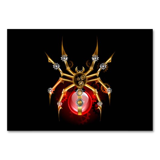 Dampflokomotiven-Spinne auf Schwarz Tischnummer (Vorderseite)