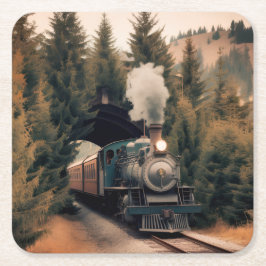 Dampflokomotiven Zug Vintage Rechteckiger Pappuntersetzer