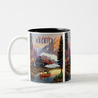 Dampfmaschine fährt durch die Berge, Männer Zweifarbige Tasse